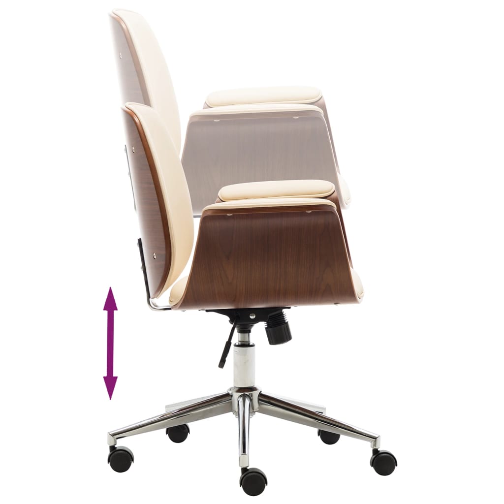 vidaXL Swivel Arm Chair Ergonomic Office Chair Bent Wood and Faux Leather