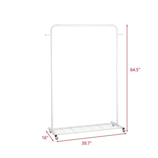 White Modern Garment Rack Clothes Hanging Rod with Lockable Wheels