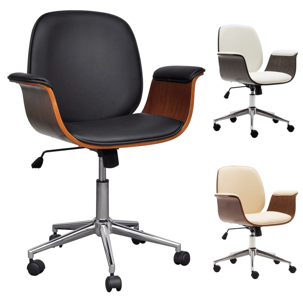 vidaXL Swivel Arm Chair Ergonomic Office Chair Bent Wood and Faux Leather